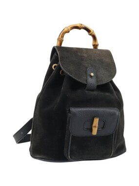 GUCCI Bamboo Backpack Suede Black Gold 003 1956 0030